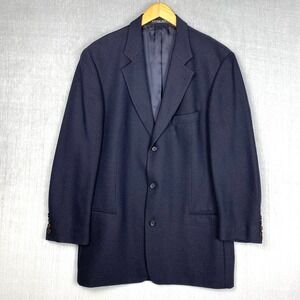 Vtg Hugo Boss Blazer Mens 46L Navy Virgin Wool Made in USA Minimalist Luxury